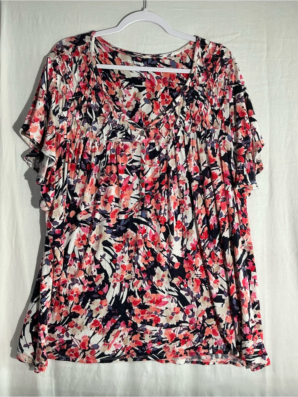 Kim Rogers Pink Floral V-Neck Short-Sleeve Tunic